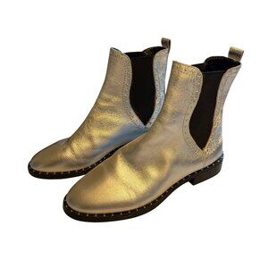 Rebecca Minkoff Metallic Silver Sabeen Chelsea Boots With Studded Details